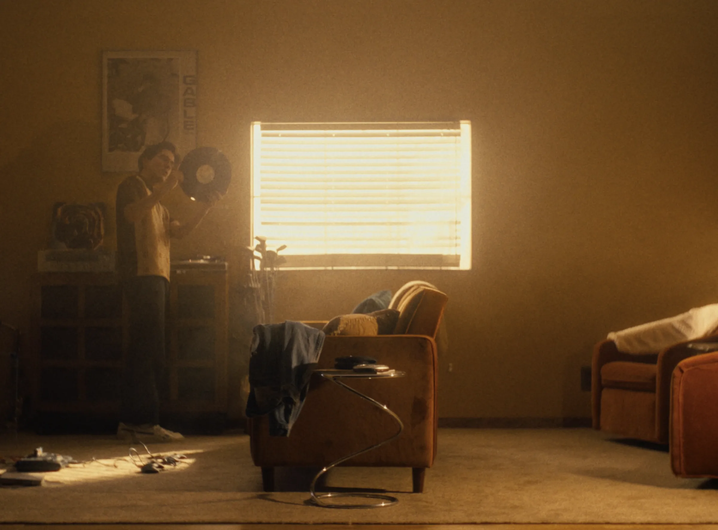 Musician in a warm, retro living-room set